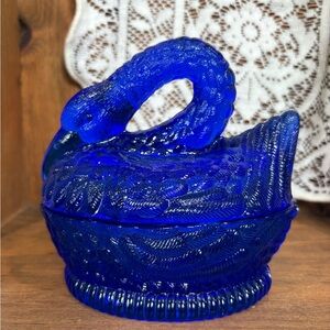 Cobalt Blue Glass Swan Trinket Box